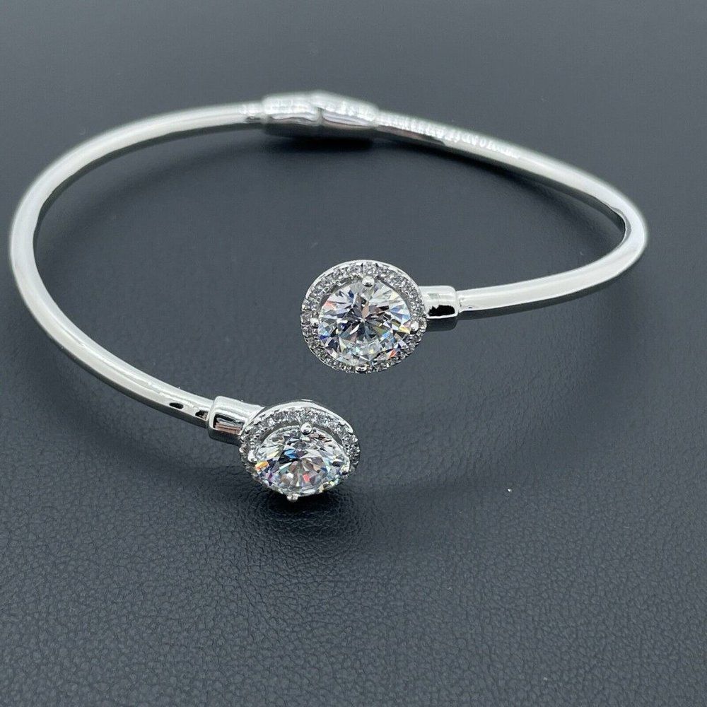 Bypass Bracelet Sterling Silver Simulated Diamonds Round Cut Absolute 4.28ctw - Picture 6 of 14